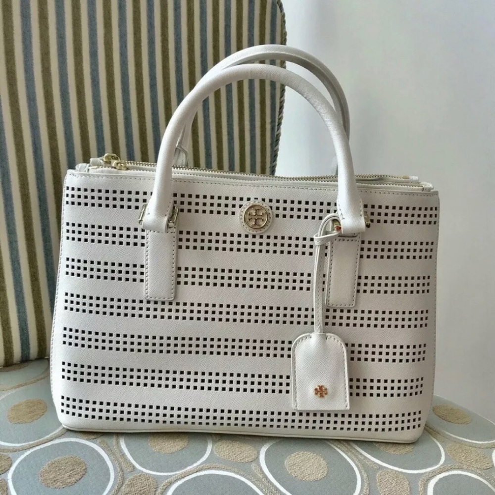 Tory Burch  Robinson Perforated white tote Handbag
